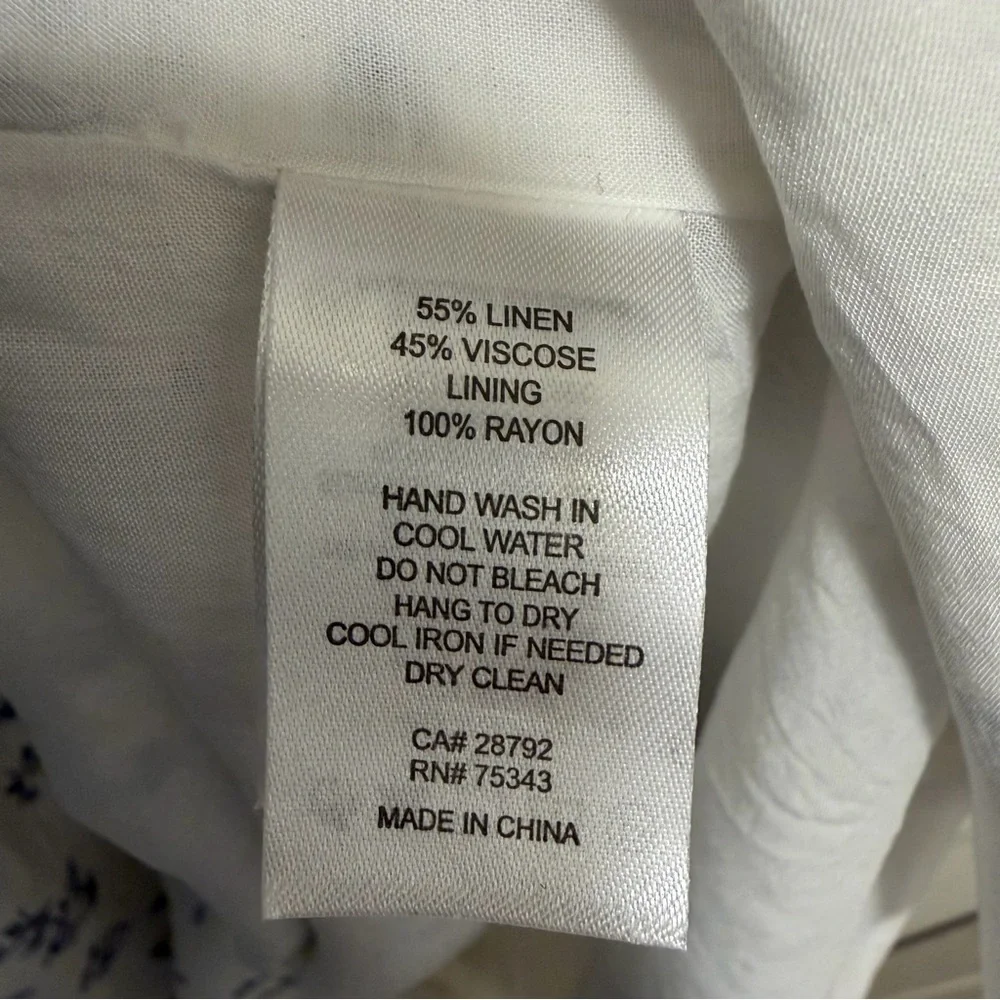 HOUSE OF HARLOW Women’s Floral Smocked Linen Blend Midi Dress White/Blue Size L